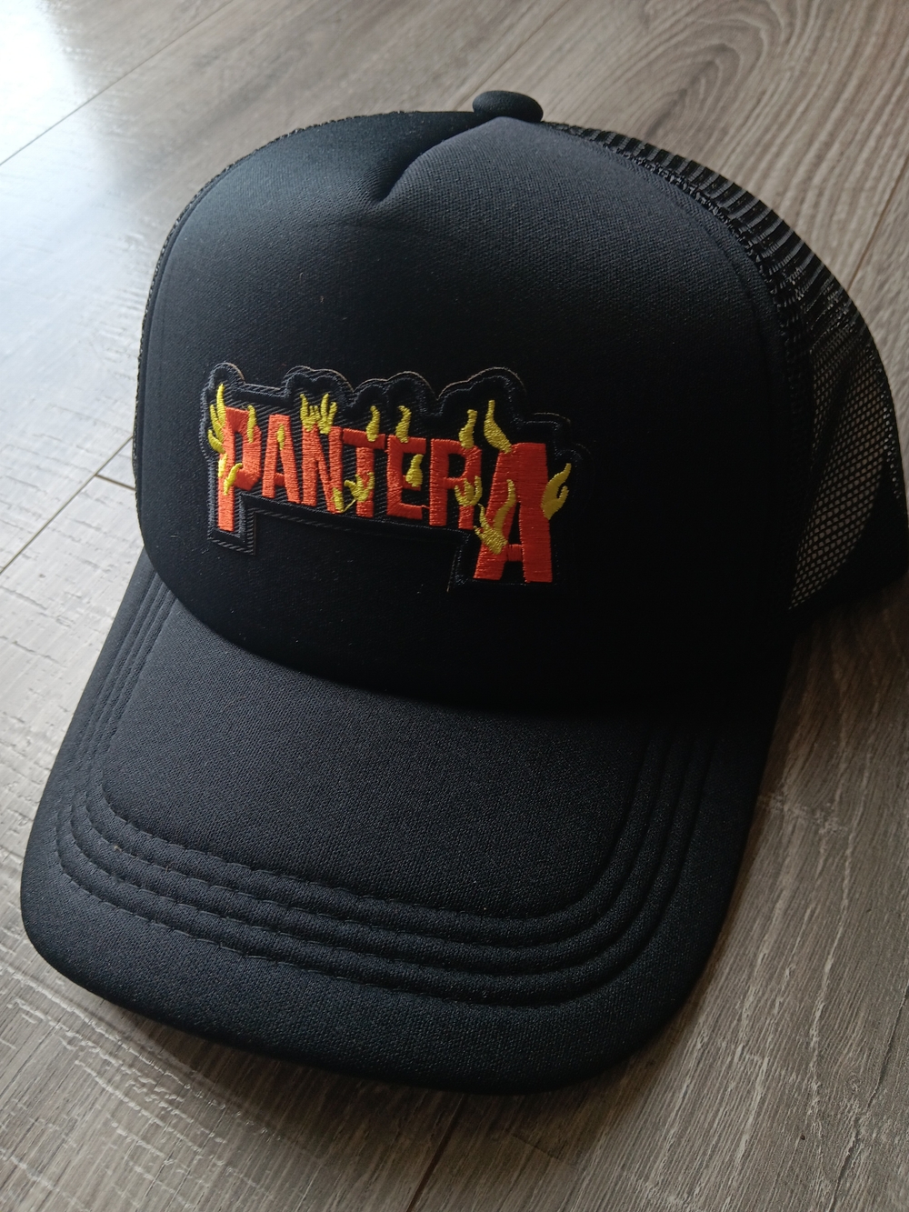 Pantera Flame Logo Black Trucker Hat -